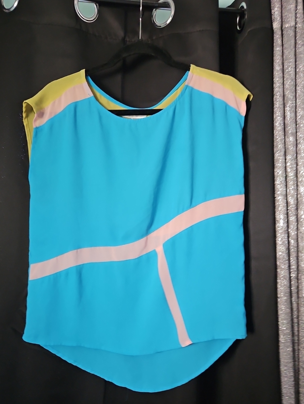 Jealous Tomato Turquoise Colorblock Cap Sleeve Asymmetrical Blouse Small